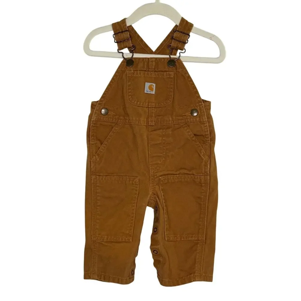 Carhartt Infant Canvas Bib Overalls 6-9 months Adjustable Straps Brown *flaw
